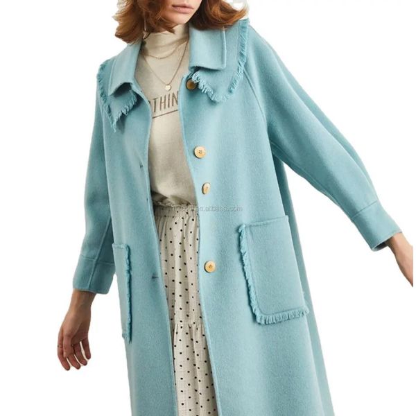                  Wool Blend Peacoat Double-Breasted High Quality Trench Coat Women Long Coats for Ladies             