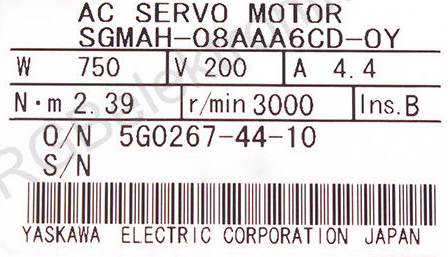 Servo motor bonde industrial 750W da C.A. de Yaskawa 4.4A SGMAH-08AAA6CD-OY 750w