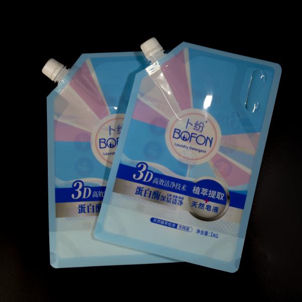 Durable And Convenient Spout Pouch With Handle For Laundry Detergent Packaging Custom Printed Bulk Order Discounts.