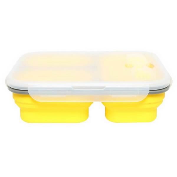 Easy to clean leakproof folding 3 compartments collapsible silicone lunch box for kids adult