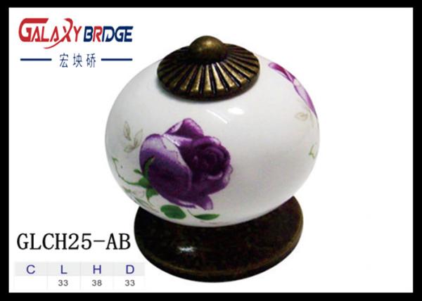 Diameter 33mm Round Ceramic Wardrobe Door Knobs Gold Plated Rose Pattern Porcelain Furniture Handles