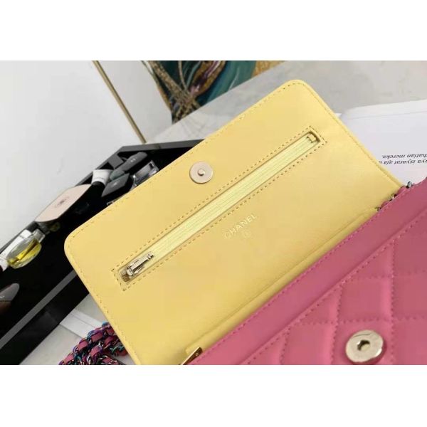 Inclined Shoulder Cowhide 19cm Luxury Brand Wallet With Chain