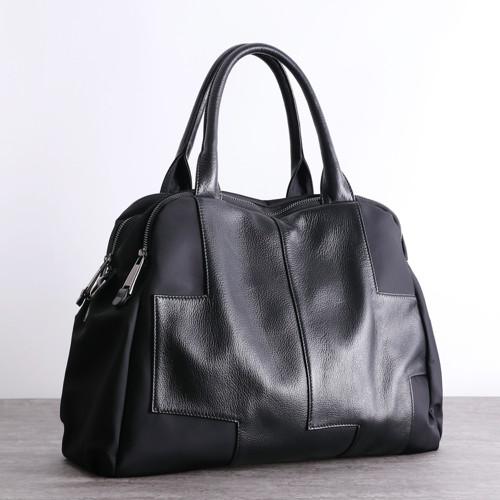 Zippered Black Leather Top Handle Bag ISO Unisex Shoulder Bag