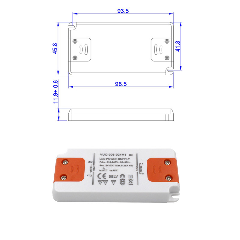100 - ультра тонкий водитель 50 СИД 240v - 60hz 6W мини 24vdc 0.25a для крытого света
