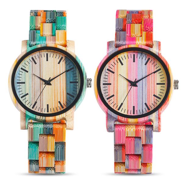 Водоустойчивые красочные деревянные наручные часы с проектом движения PC21S Handmade