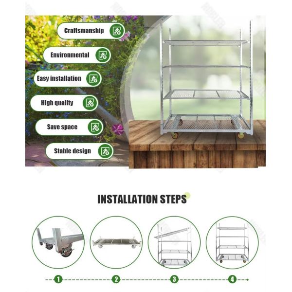 Heavy Duty Galvanized Horticultural Danish Trolleys Greenhouse Rolling Nursery Transport Storage