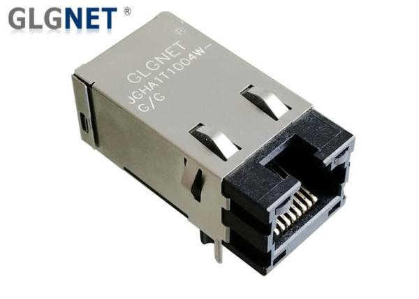 1000 Base T UPOE DIP Magnetic RJ45 Connector With LED Green Latch Up