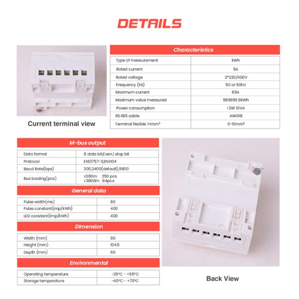 EM535-Mb 3*230/400V 5 65 A Three Phase Electronic Energy Meter for Energy Management