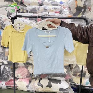 Wholesale Second Hand Women's Knitted Short-sleeved Shirt Used Clothes Polyester/Cotton High Quality Clean 95-100% Mixed Colors Second Hand Clothes