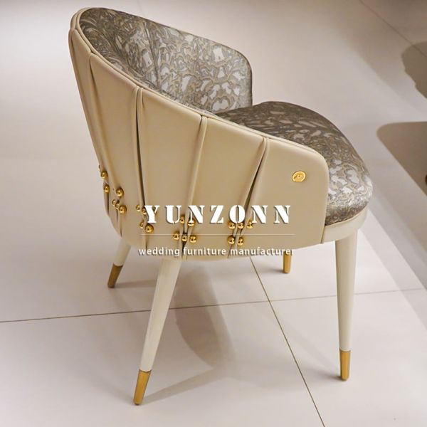 High End Italian Furniture Famous Designer Dining Room Chairs with Arm Beige Curved Back Dining Chair