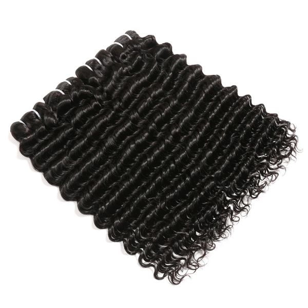 Deep Wave Peruvian 100 Remy Human Hair Weave Bundles With Frontal No Shedding