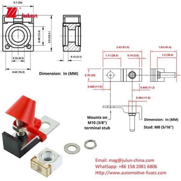 M8 5/16' Twin Stud MRBF Battery Terminal Fuse Box Max. 58V DC 30A до 500A Для автомобильных морских прицепов