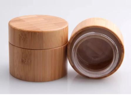 Wooden Round Bottle Natural Bamboo Container Cosmetic Jar Packaging Inner Glass