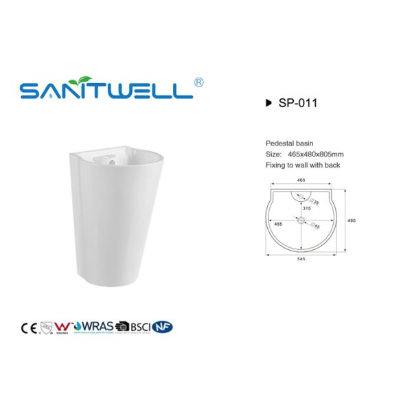 High Quality Durable Ceramic Chaozhou Toilet Wash Basin With Pedestal Size 465 * 480 * 805mm