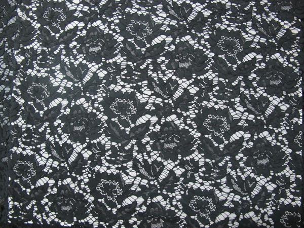Black Nylon Corded Lace Fabric Floral Knitted Shrink-Resistant