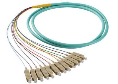 50 / 125 OM4 OM3 Optical Fiber Pigtail SC 12 Fiber Optic Jumper Cable With PVC Jacket