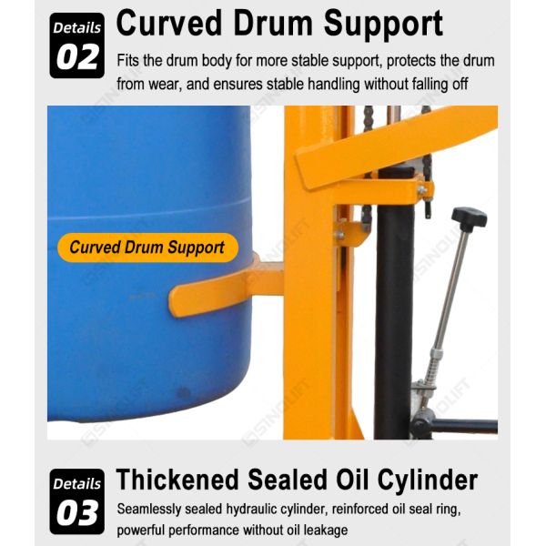 DTF450-1 Foot-Operated Hydraulic Drum Truck (Adjustable Support Legs)
