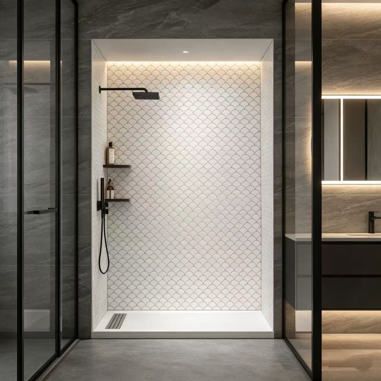 Seamless Mosaic Solid Surface Wall Panel Bathroom Shower Artificial Stone Moisture Proof