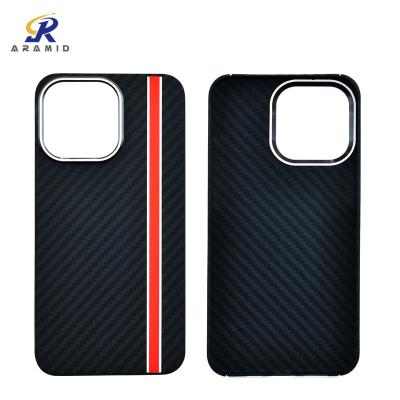 Caixas personalizadas do telefone de Kevlar do projeto de Logo Metal Ring Frame Camera para o iPhone 14