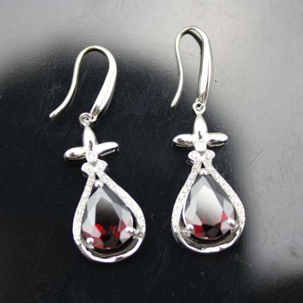 925 Sterling Silver Pear Shape Created Amethyst Cubic Zircon Drop Dangle Earrings  (PSJ04502)