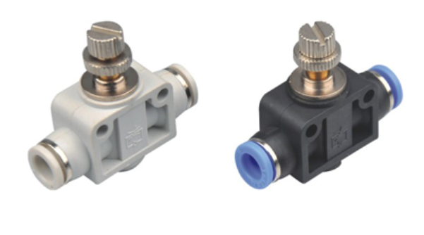 Rotatable Pneumatic Tube Fittings Gray Plastic Body NSF Brass Throttle Valve Straight