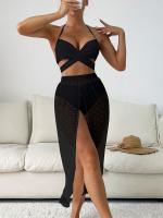 Traje de banho de três peças de nylon para ocasião de praia com copos aconchegados