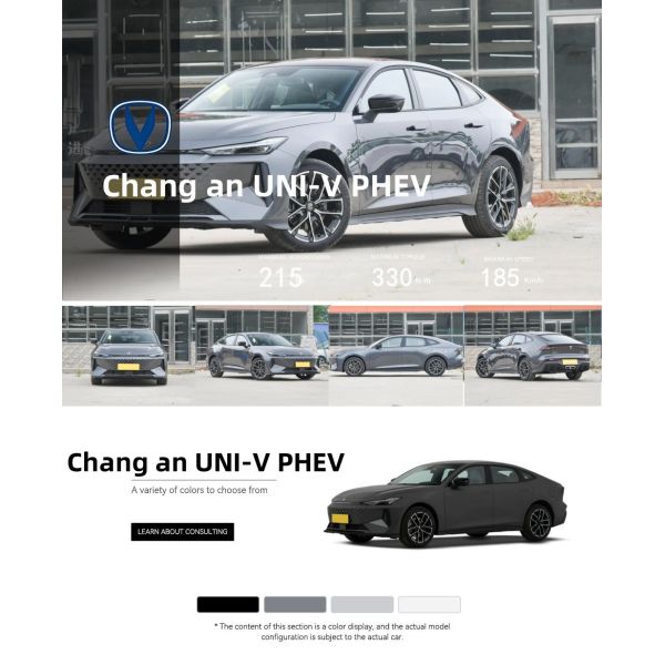 2025 New Changan Uni-V 1.5T Turbo Premium Sport Sedan 500Bar R19 Tire Size Automatic Transmission Leather Euro VI Dark FWD Left