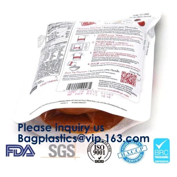Stand Up Zipper Oven Microwave Cooking Bags /Retort Pouch/Microwave Bag For Liquid Organic Soup Packaging Bagease