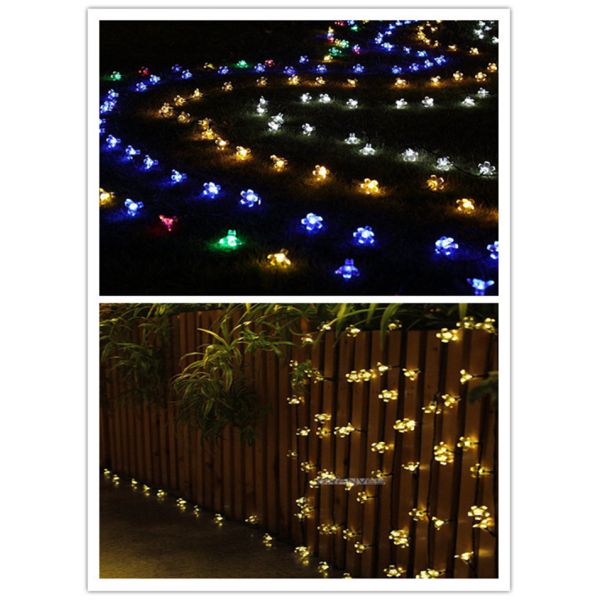 50LED Solar Powered Outdoor String Lights , Waterproof Solar Christmas Lights Cherry Floral Decoration