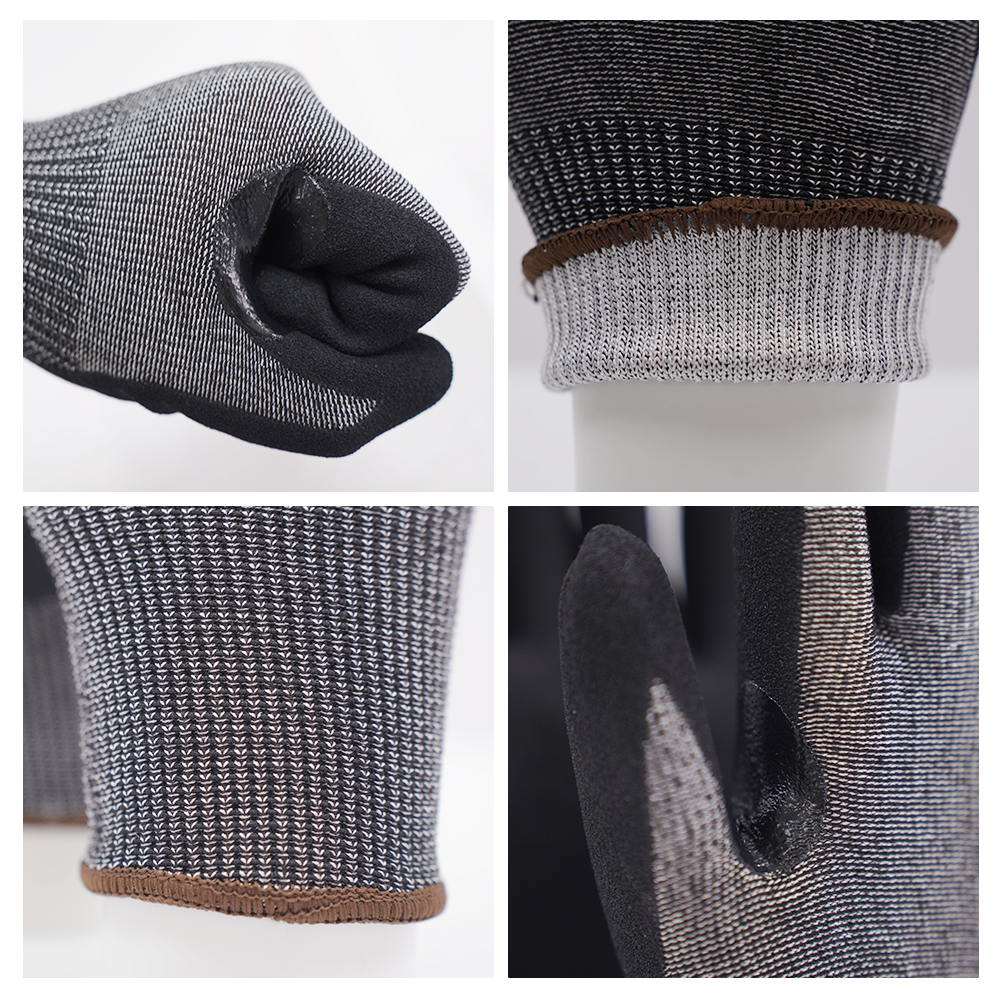 Guantes de trabajo con revestimiento de nitrilo de protección personalizada, diseño de silla de montar para el pulgar, táctiles, para exteriores