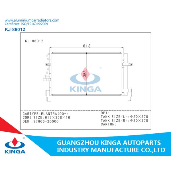 Hyundai Elantra(00-) 97606-2D000 Automotive AC Condenser Replacement , AC Unit Condenser
