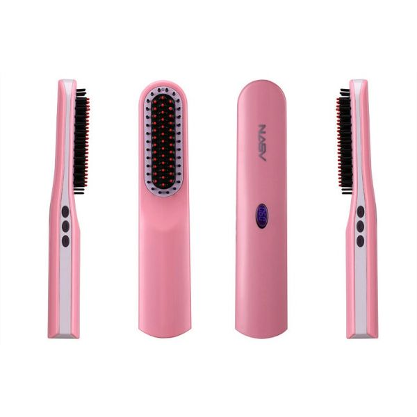 NASV Wireless 2 In1 Flat Iron Hair Straightener Brush Comb USB Plug LCD Display