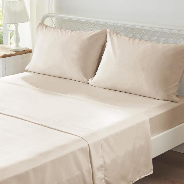 Juego de edredón con mechones beige de 7 piezas para cama queen de microfibra