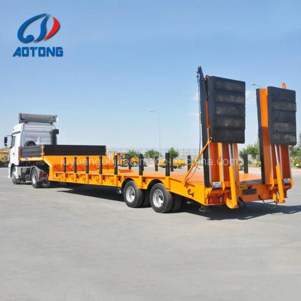 60T Max Payload Steel 2 Axles Lowboy Flatbed Semi Trailer for Long Distance Transport