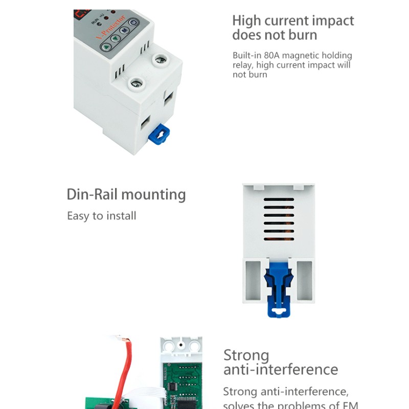 Din Rail Digital Electric Protection 63A 40A Adjustable Automatic Voltage Regulator Single Phase AC Current Made Copper PC