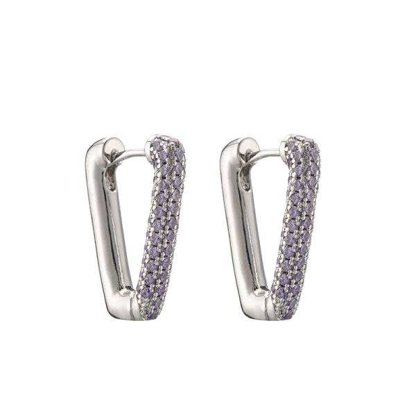Rhinestone Sterling Silver Huggie Earrings Clip Diamond Letter V Earring
