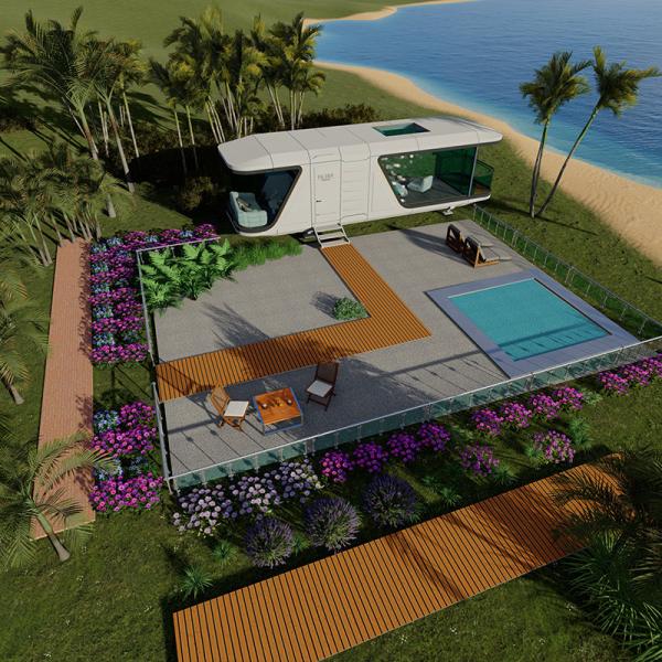 Prefab Beach Small Capsule Luxury Home Mobile Room Container Outdoor Hotel 2 Bedroom Pod Modular House
