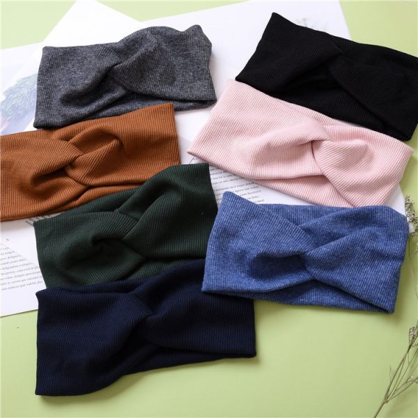 hair band accessories elastic pure color knitted wide hair bands women face wash sports headband wholesale