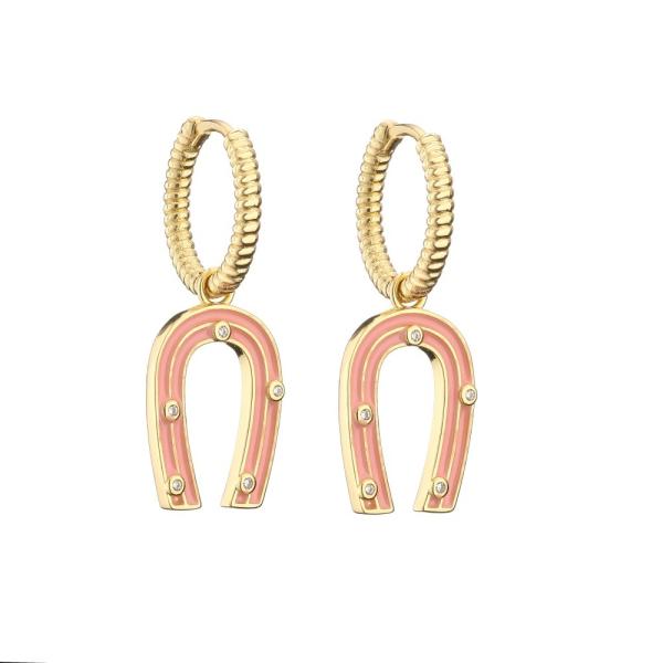 Enamel U Shape Gold Earrings Cute Contemporary OEM Gold Plated Hoop Earrings