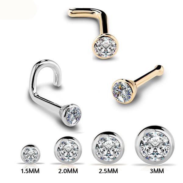 20G 1.5/2/2.5/3mm Zircon Gem Bone Nose Stud Piercing Earring Anodized Rose gold Color Nose Ring Prong CZ Nose Jewelry