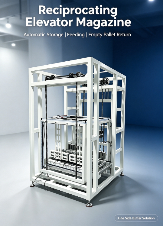 Automatic Tooling Plate Vertical Lifter | Pallet Buffer Elevator for Assembly Production Line