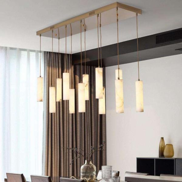 Creative Design Alabaster Chandelier Hotel Lobby Dining Room Long Strip Marble LED Pendant Light