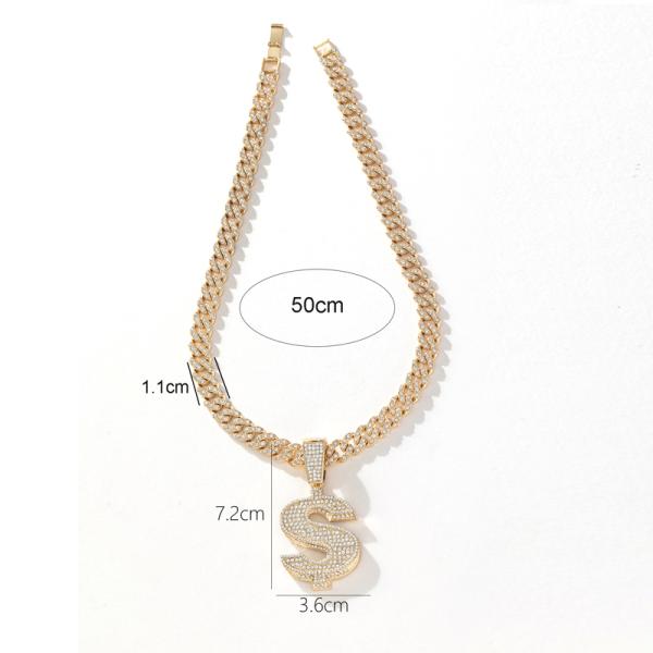 Fashion Hip Hop Big Dollar Sign Pendant Necklace Hiphop 11mm Cuban Link Chain Necklaces For Women Men Jewelry Party Gifts