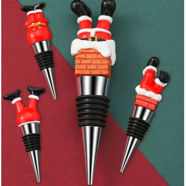 Tapones de vino de metal personalizados Tapón de botella de vino de silicona de goma navideña