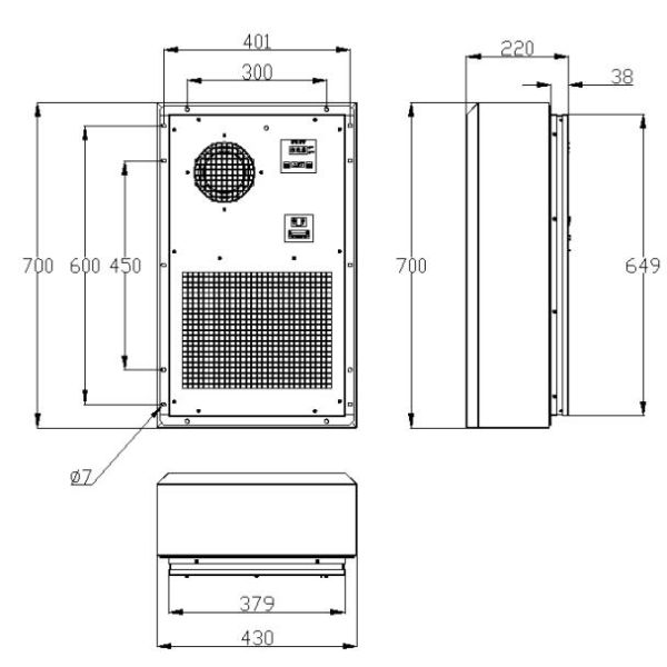 Теплообменный аппарат IP55 100W/K охлаженный воздухом для шкафа телекоммуникаций