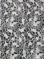 Azo Tulle libre Mesh Printed Lace Fabric Black a rectifié le flocage blanc