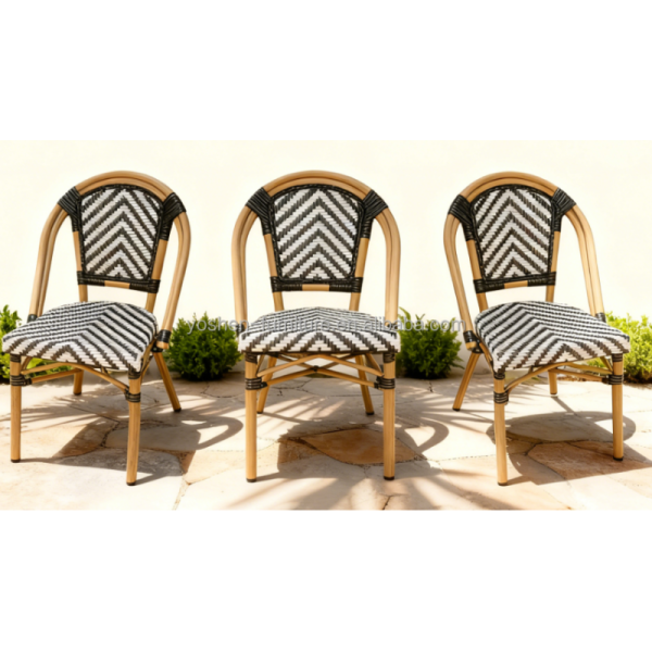 French Bistro Style All Weather Rattan Wicker Café Shop Dining Chair Stackable Outdoor Chair