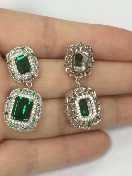 925 Sterling Silver Dubai Engagement Women's Earrings with Brazilian Emerald Gemstone