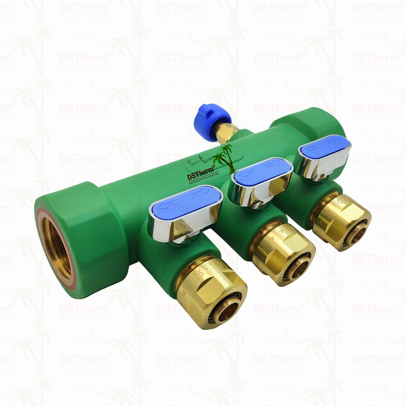 PPR Manifolds With Ball Valve Hot & Cold Water Blue 3 Ways Manifolds Customized Logo and Color 25mm