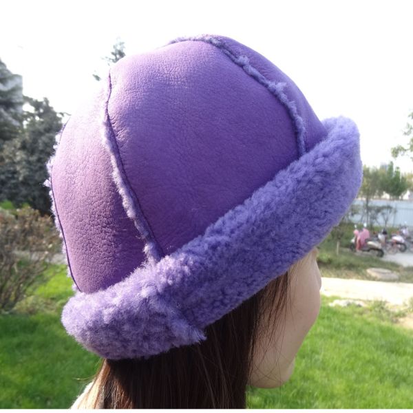 Winter Double Face Sheepskin Beanie Hat Real Shearling 100% Wool For Women